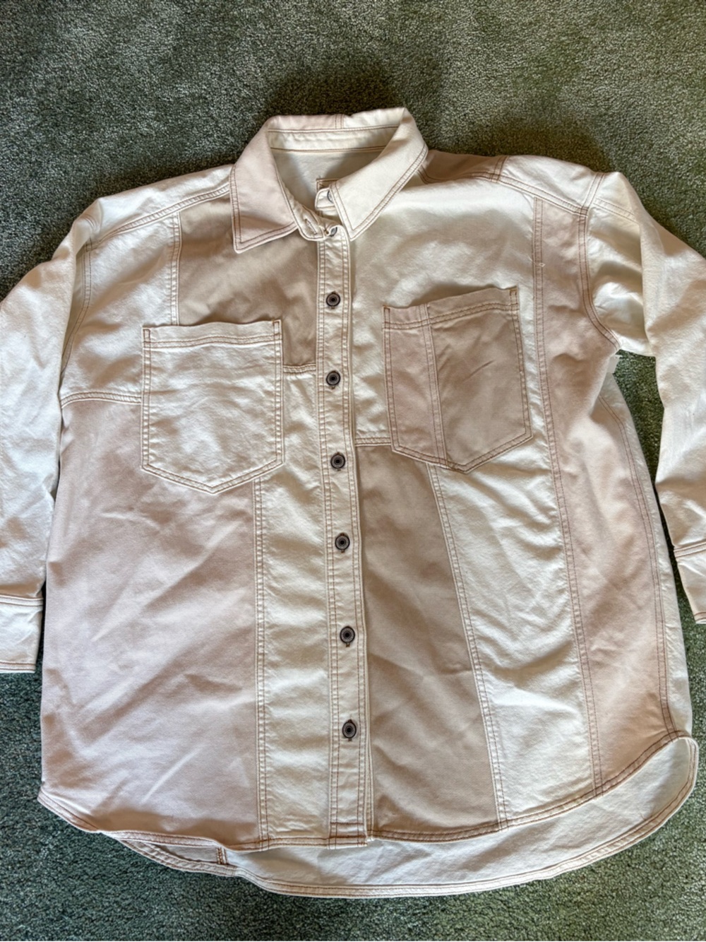 We The Free Pale Pink Denim Shacket with Patch Pockets